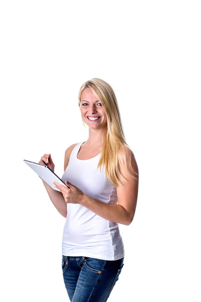 blonde with tablet in hand - Photo, Image
