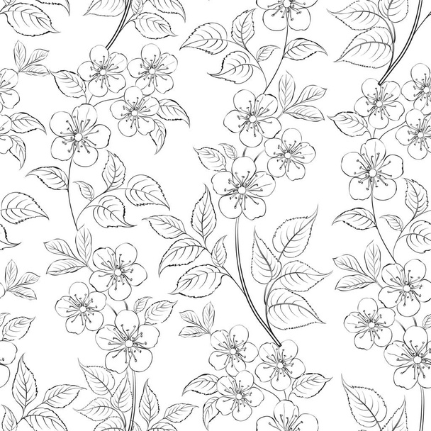 Cherry blossom seamless pattern. Hand drawn spring blossom trees. Floral pattern for wedding invitations, greeting cards, scrapbooking, print, fabric, gift wrap, material, manufacturing. - Vektör, Görsel