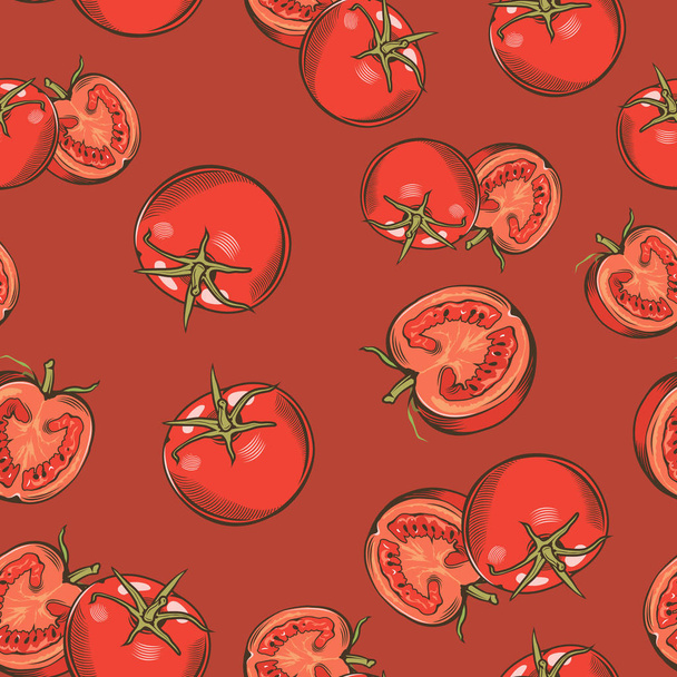 Seamless pattern with red tomatoes in vintage style - Вектор,изображение