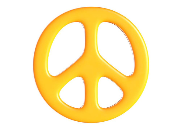 3D καθιστούν κίτρινο σύμβολο ειρήνης σε απομονωμένο λευκό. - Φωτογραφία, εικόνα