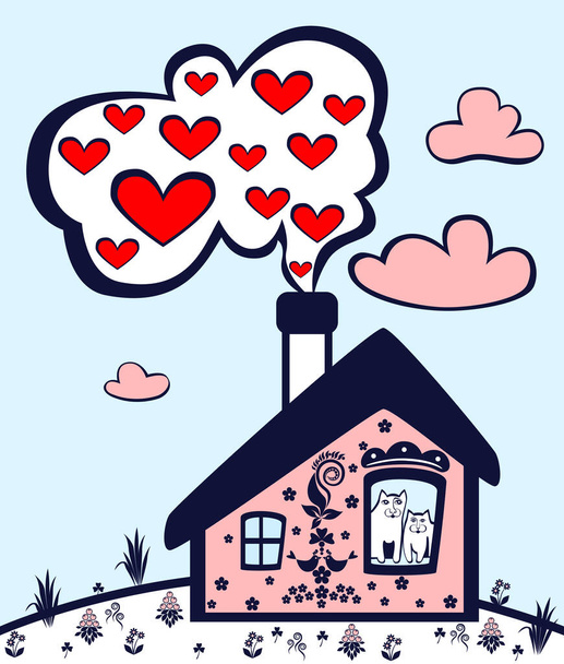 Postales para el Día de San Valentín. Casa del Amor. Ilustración vectorial
 - Vector, imagen