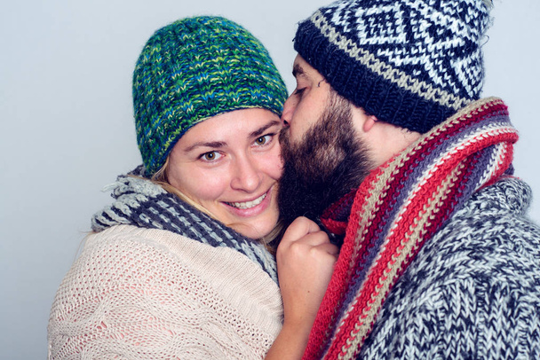 young man and woman in winter dress - Foto, Imagem