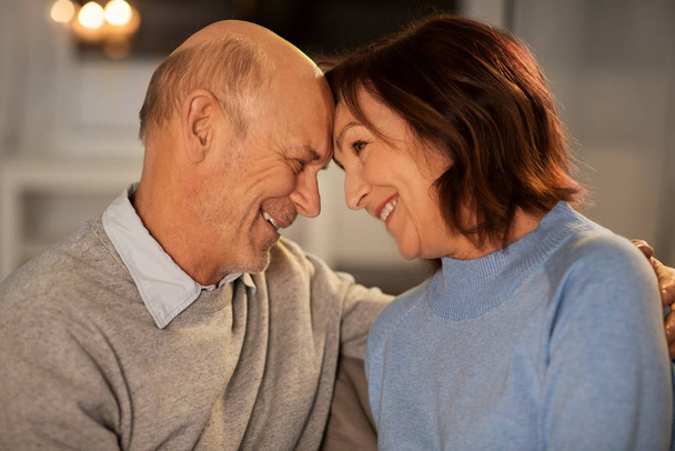 happy smiling senior couple at home - Foto, imagen