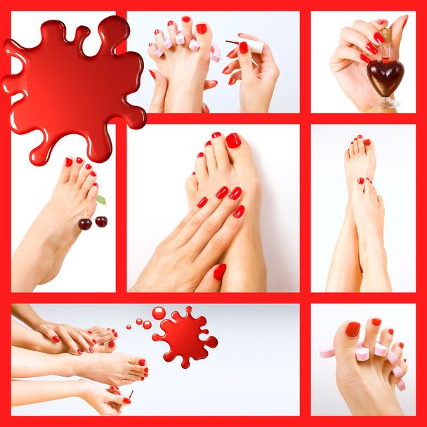 Collage of several photos for beauty industry (red manicure and - Foto, Imagen