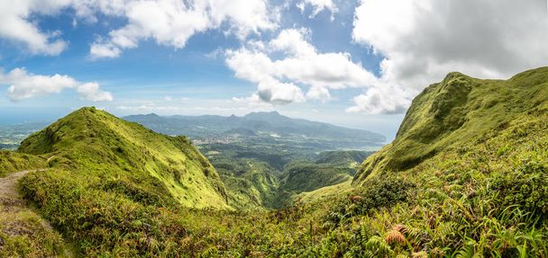Pelee Dağı yeşil yanardağ yamacı manzarası, Martinik, Fransız - Fotoğraf, Görsel