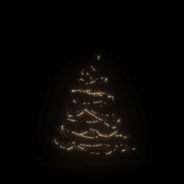 Огни елки на изолированном черном фоне
 - Фото, изображение