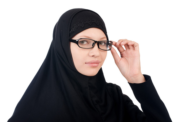 Nainen muslimi burqa eristetty valkoinen
 - Valokuva, kuva