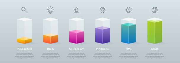 3d ізометрична концепція бізнес-моделі зі стрілками з 6 послідовними кроками. Шість барвистих графічних елементів. Схема дизайну брошури, презентації. Компонування інфографіки
 - Вектор, зображення