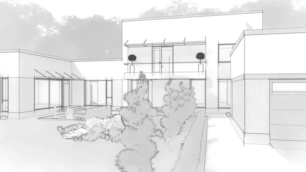 3D ilustrace soukromého rezidenčního moderního domu, stylizovaného jako kresba. - Záběry, video