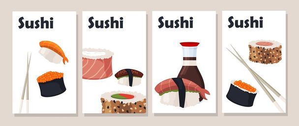 Sushi roll menu cards vector illustration. - Vector, Image