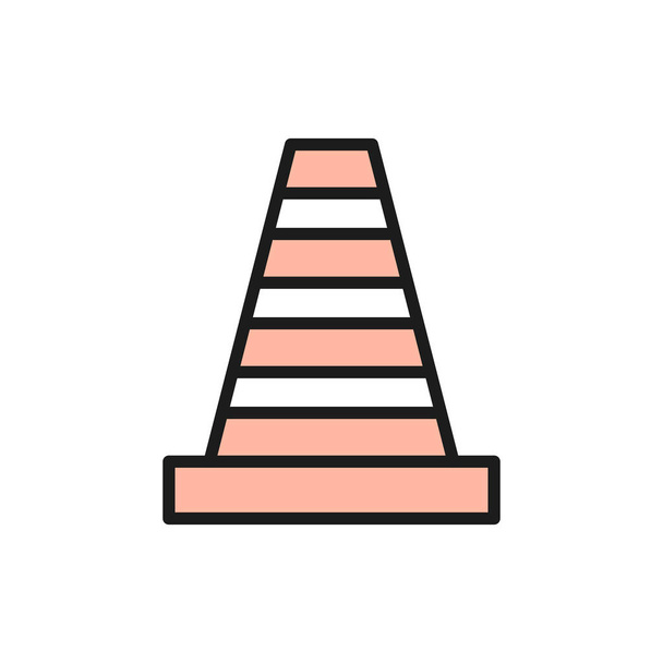Vector road traffic cone flat color line icon. - Vector, Image
