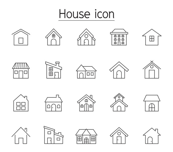 Ícone da casa definido em estilo de linha fina
 - Vetor, Imagem