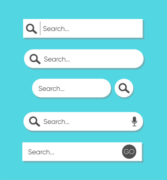 Search Bar for ui, design and web site. Set of search form templates for websites isolated on blue background. Search Address and navigation - Vetor, Imagem