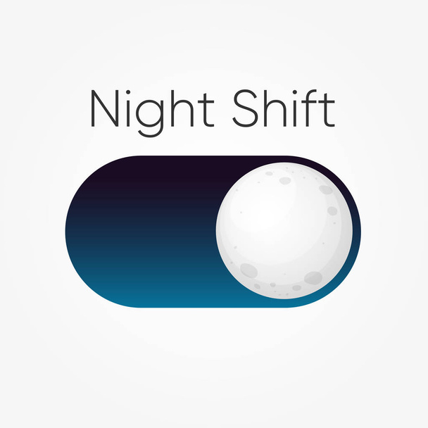 Μοντέρνο σχέδιο για μπλε σύμβολο του κουμπιού διακόπτη Night Shift με το εικονίδιο του φεγγαριού απομονωμένο στο λευκό. Διάνυσμα  - Διάνυσμα, εικόνα