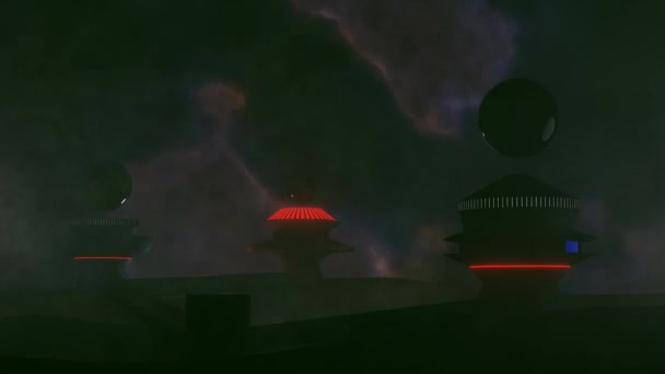 futuristische Scifi-Space-Kolonie-Looping-Animation. Uralte außerirdische Siedlung in alpha centauri. - Filmmaterial, Video