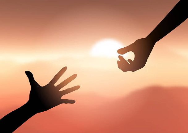 Silhouet van handen die reiken om te helpen  - Vector, afbeelding