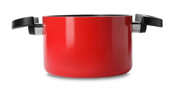 Empty modern red pot isolated on white - Foto, imagen