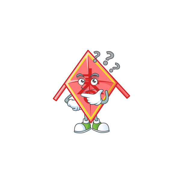 Estilo mascote chinês pipa vermelha desenhos animados com gesto confuso
 - Vetor, Imagem