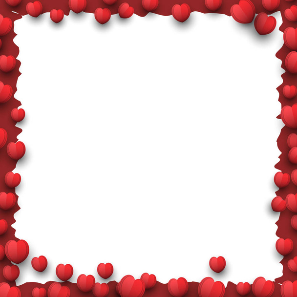 Valentines Day Frame with Red Hearts and Rough Border - Vecteur, image