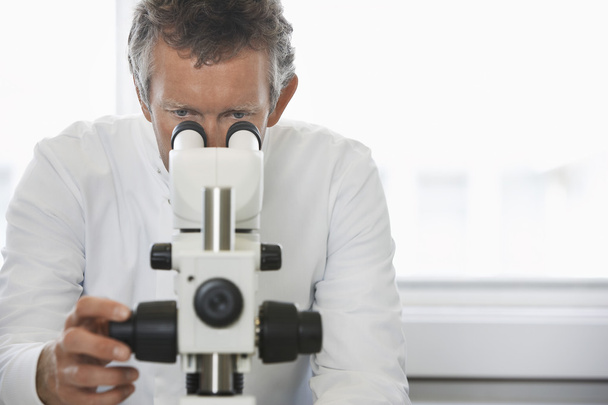 Male lab worker adjusting microscope - Valokuva, kuva