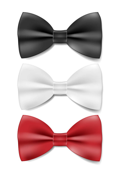 Gerçekçi siyah, beyaz ve kırmızı kravat. Beyaz üzerine izole edilmiş vektör papyon. Vektör illüstrasyonu. - Vektör, Görsel