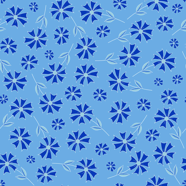 Blue summer flowers on a blue background. floral seamless pattern. - Вектор,изображение