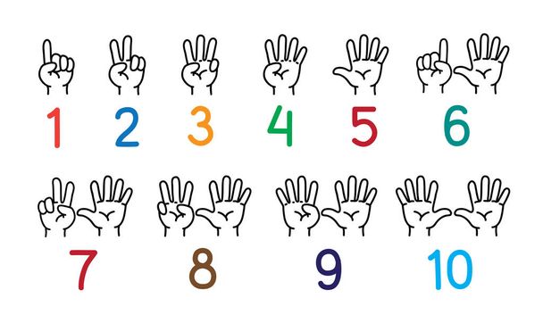 Handen met vingers Icon set voor het tellen van onderwijs - Vector, afbeelding