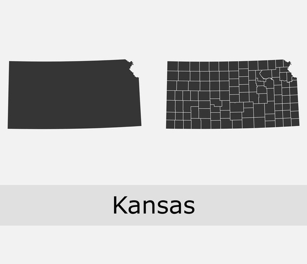 Kansas wektorowe mapy powiatów, miasteczek, regionów, gmin, departamentów, granic - Wektor, obraz