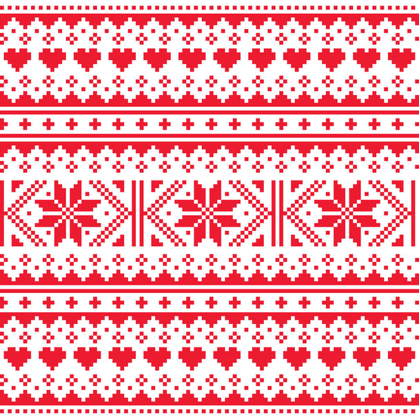 Love, Valentine's Day knitwear vector seamless pattern -  Fair Isle style traditional knit design with hearts - Vektor, kép