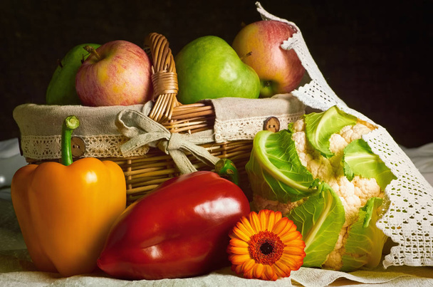 Still Life of Vegetables and Fruits - 写真・画像