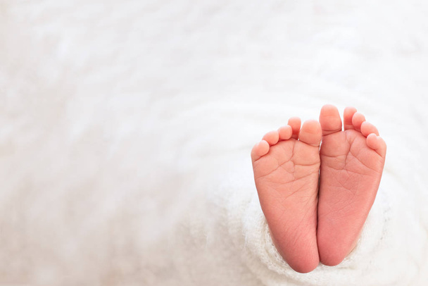  Yeni doğan bebeğin ayağı, hassasiyet. Kış konseptinde kopyalama alanı - Fotoğraf, Görsel