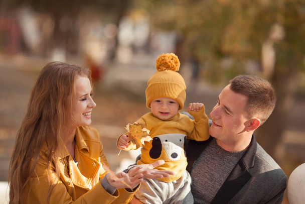 Прекрасна щаслива сім'я на прогулянці в осінньому парку
 - Фото, зображення