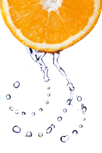 Fresh water drops on orange isolated on white - Фото, изображение