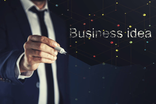 Businessman Pressing Business idea Button - Foto, imagen
