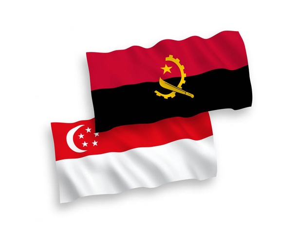 Flags of Angola and Singapore on a white background - Vector, afbeelding
