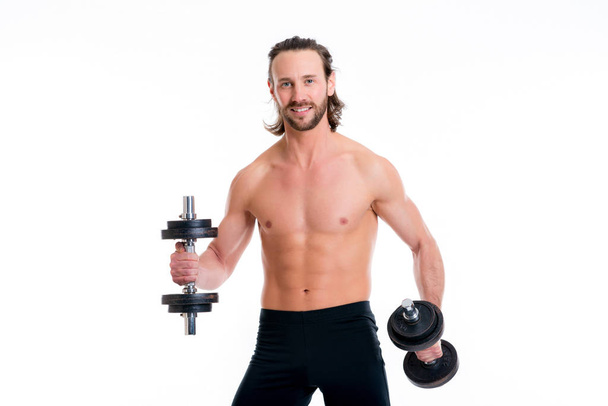 young white man with exercised body train with bar-bell - Fotografie, Obrázek