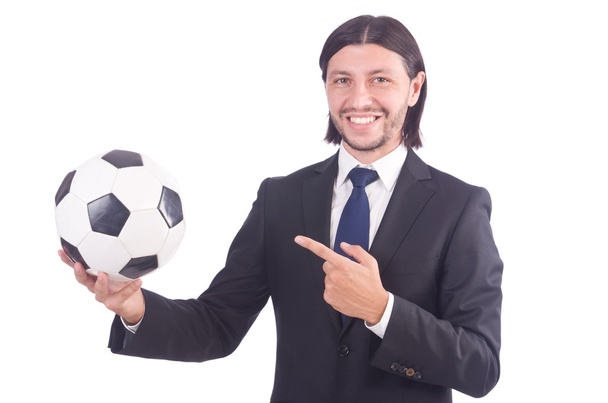 Człowiek z piłką nożną odizolowany na biały - Zdjęcie, obraz
