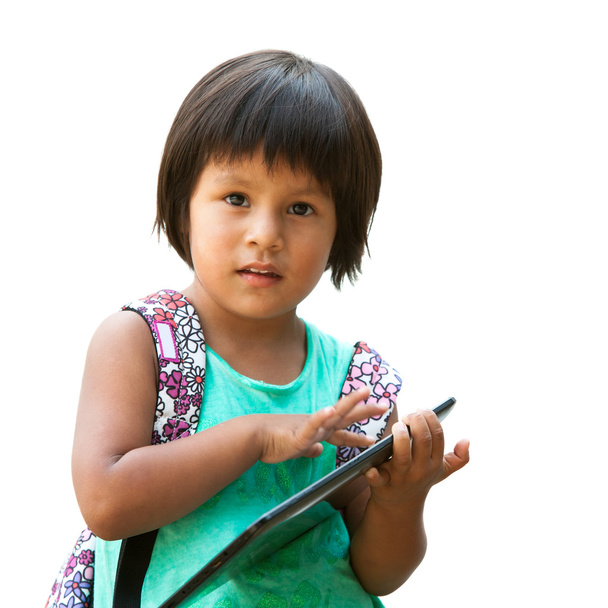 Cute native american girl with tablet. - Photo, Image