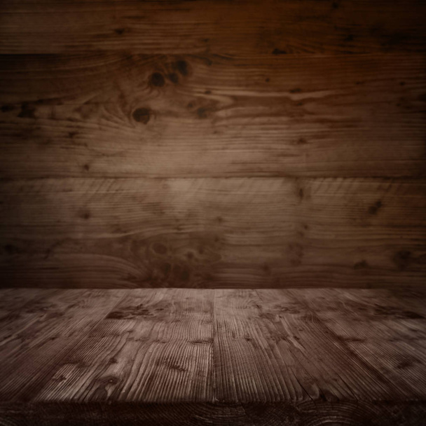 dark interior with a wooden floor in vintage style - Zdjęcie, obraz