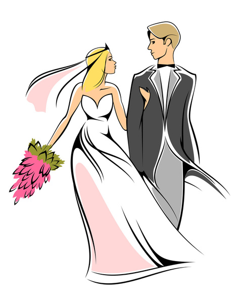 bruid en bruidegom - Vector, afbeelding