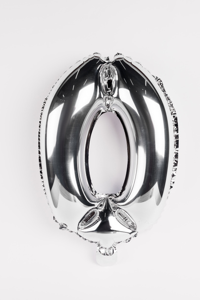 Silver balloon in shape of zero number on grey background - Valokuva, kuva