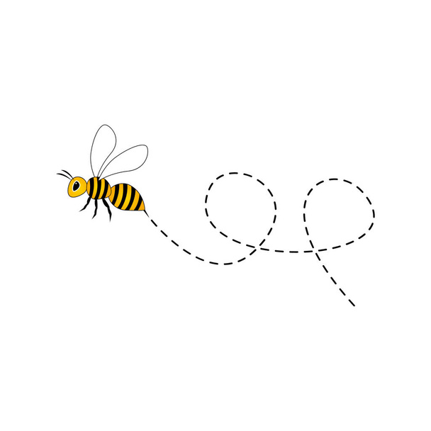 Bijen vliegen op een stippelroute geïsoleerd op de witte achtergrond - Vector, afbeelding