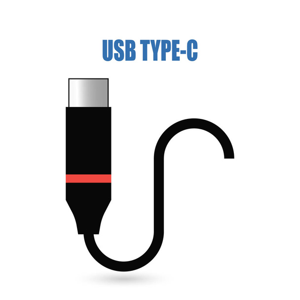 USB C, Type-C or USB 4 connector cable line art icon for apps and websites
 - Вектор,изображение