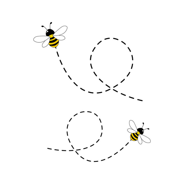 Včela letící na tečkované trase izolované na bílém pozadí - Vektor, obrázek