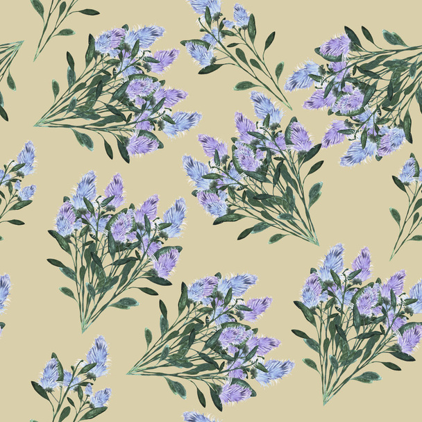 watercolor flowers bouquet branches with leaves seamless pattern for textile - Photo, Image