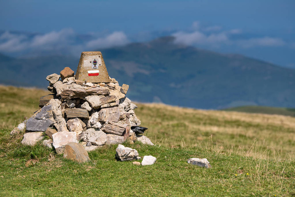 Cairn, Pile of stones on a trail in the Basque Country - Photo, Image