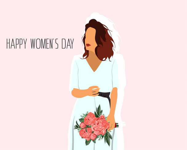 Χαρούμενη Μέρα Μητέρας. Παγκόσμια Ημέρα της Γυναίκας. Εικονογράφηση με γυναίκες και λουλούδια. Στοιχείο σχεδιασμού για κάρτα, αφίσα, πανό και άλλη χρήση. - Διάνυσμα, εικόνα