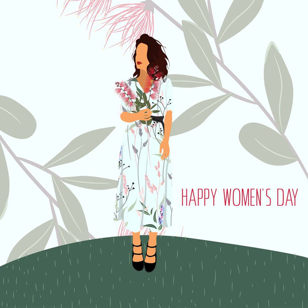Hyvää äitienpäivää. Kansainvälinen naistenpäivä. Kuva naisten ja kukkien kanssa. Suunnittelu elementti kortti, juliste, banneri, ja muuhun käyttöön
. - Vektori, kuva