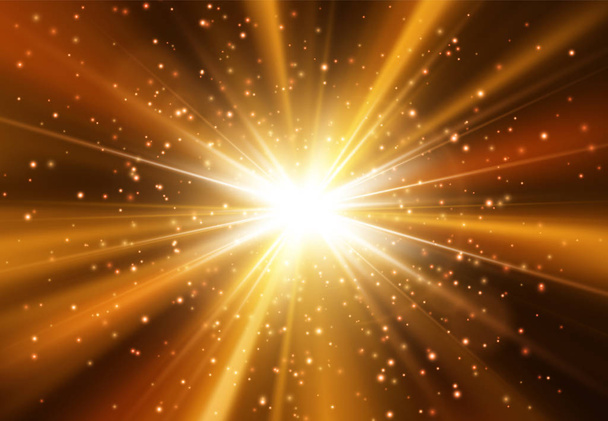 Star burst with sparkles. Light effect. Gold glitter texture. - Vektor, kép
