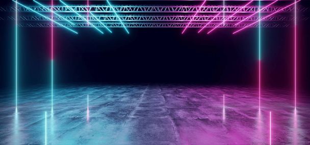 neonglühender Laser Bühnenaufbau reflektierender Grunge Dance ni - Foto, Bild